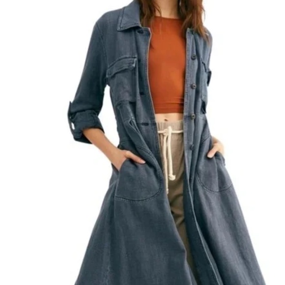 Free People - Rainz Cuffed Duster Jacket/Dress - Dark Indigo Blue - Oversized XS - Picture 16 of 16